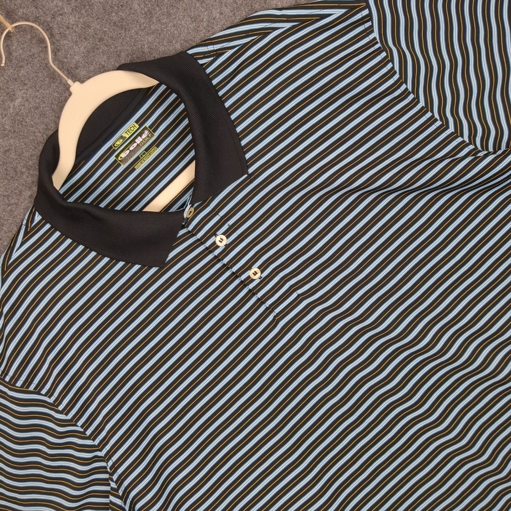 Bolle Golf Tech Polo Shirt Mens Large Blue‎ Black Stripe Short Sleeve